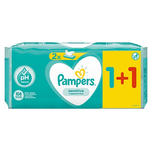 PAMPERS baby wipes 2X52τεμ (1+1) sensitive (EΛ)