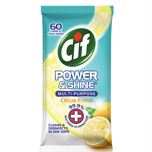 CIF antibact υγρά πανάκια 60τ power n'shine citrus